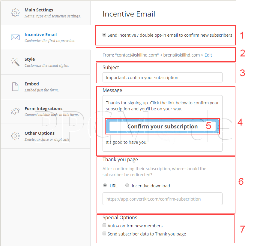 convertkit incentive email settings