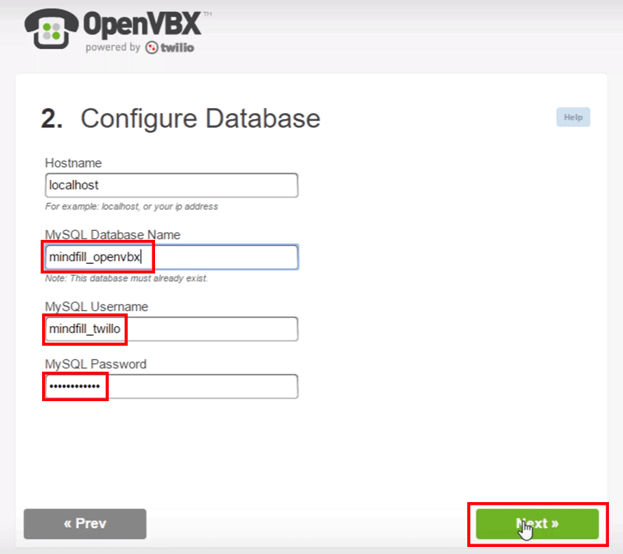 Adding MySQL Details to OpenVBX config file