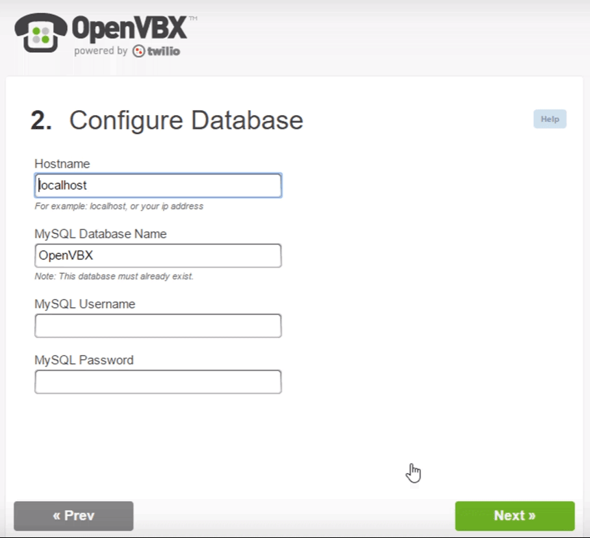 Creating a database for OpenVBX